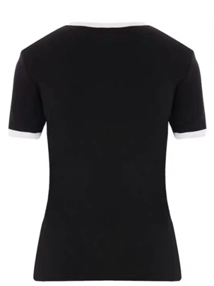 T-shirt rétro américain à manches courtes pour femmes