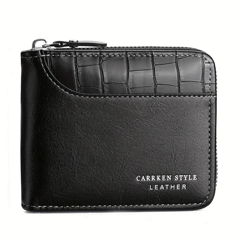Portefeuille en cuir pour hommes, porte-monnaie de luxe, porte-cartes à fermeture éclair avec poche pour pièces de monnaie, portefeuilles Rfid, cadeaux pour hommes, sac d'argent