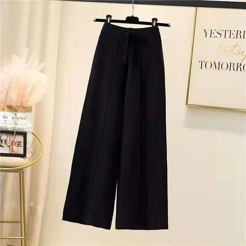 Pantalon tricoté pour femmes, taille haute, drapé élastique,