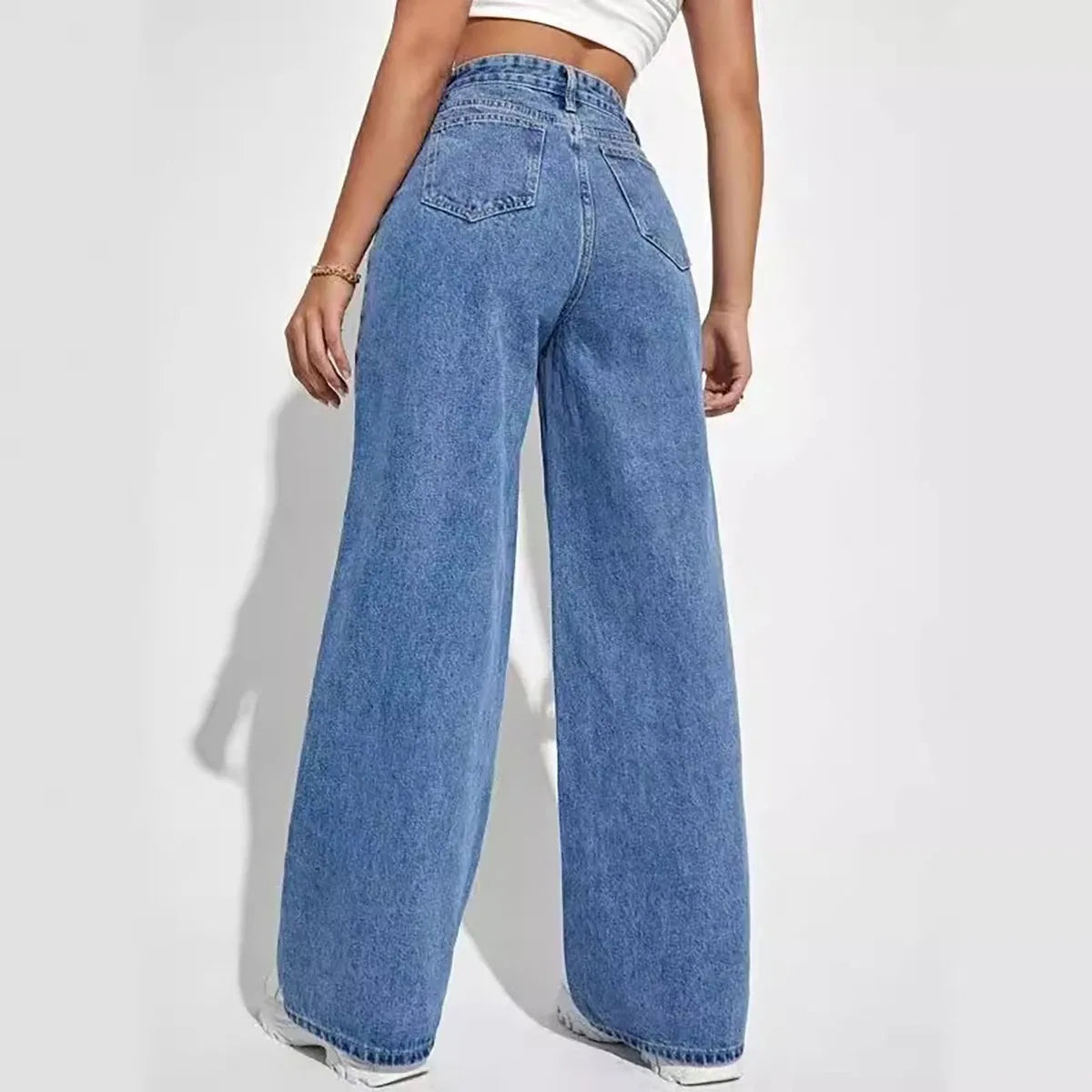 Jean bleu rétro pour femmes, y2k, pantalon droit ample, taille haute, slim, tout-en-un, à la mode