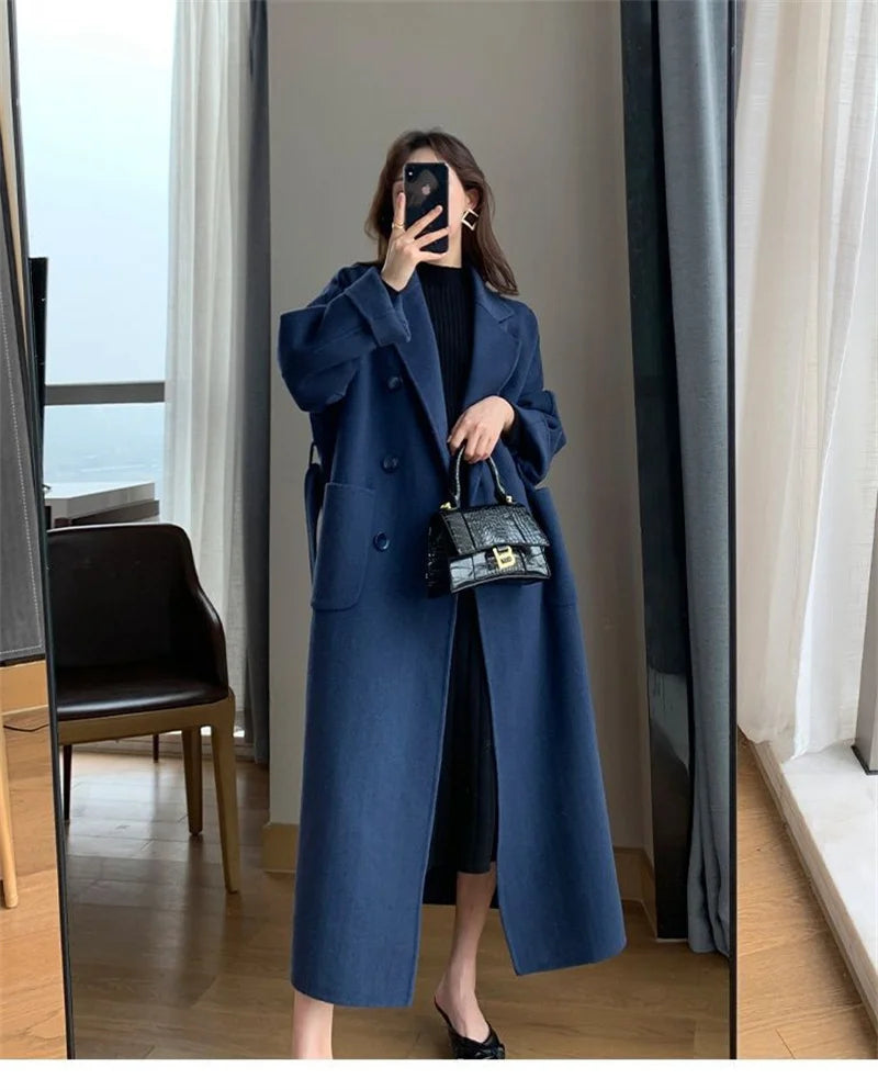 Manteau long en laine épaissie pour femme, manteau noir, mode coréenne, Harajuku, hiver