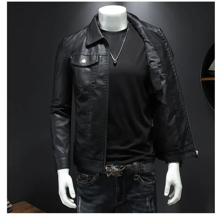Veste en cuir à revers pour hommes