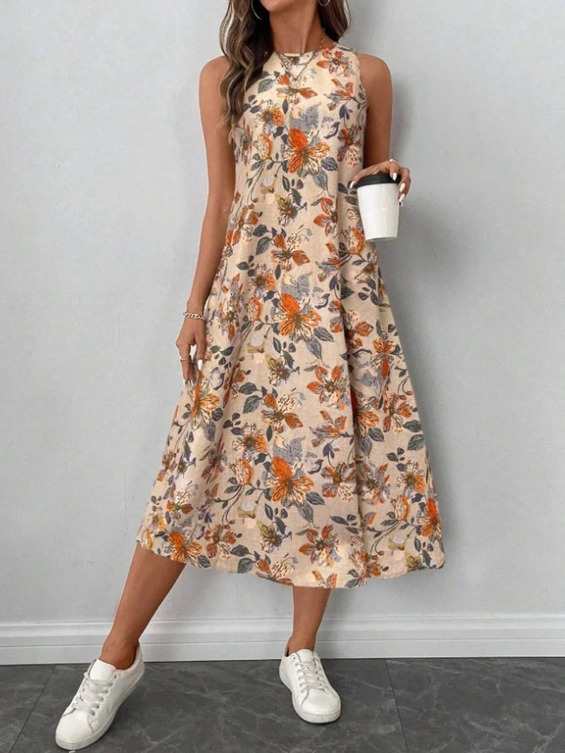 Women's Fashion New Floral Print Pocket A-line Dresses