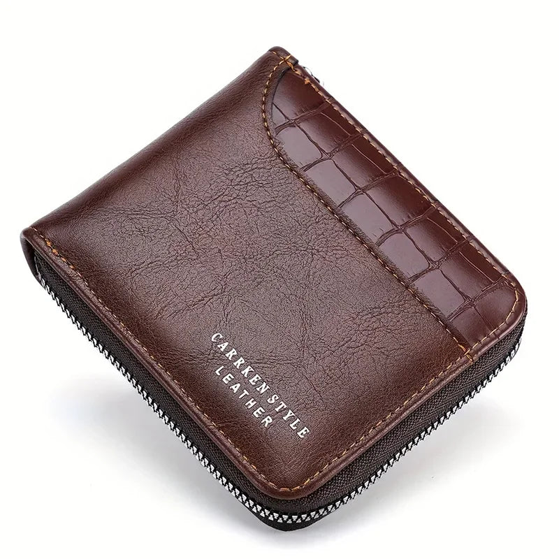 Portefeuille en cuir pour hommes, porte-monnaie de luxe, porte-cartes à fermeture éclair avec poche pour pièces de monnaie, portefeuilles Rfid, cadeaux pour hommes, sac d'argent
