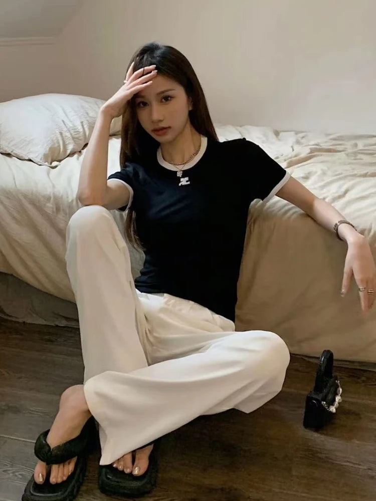 T-shirt rétro américain à manches courtes pour femmes