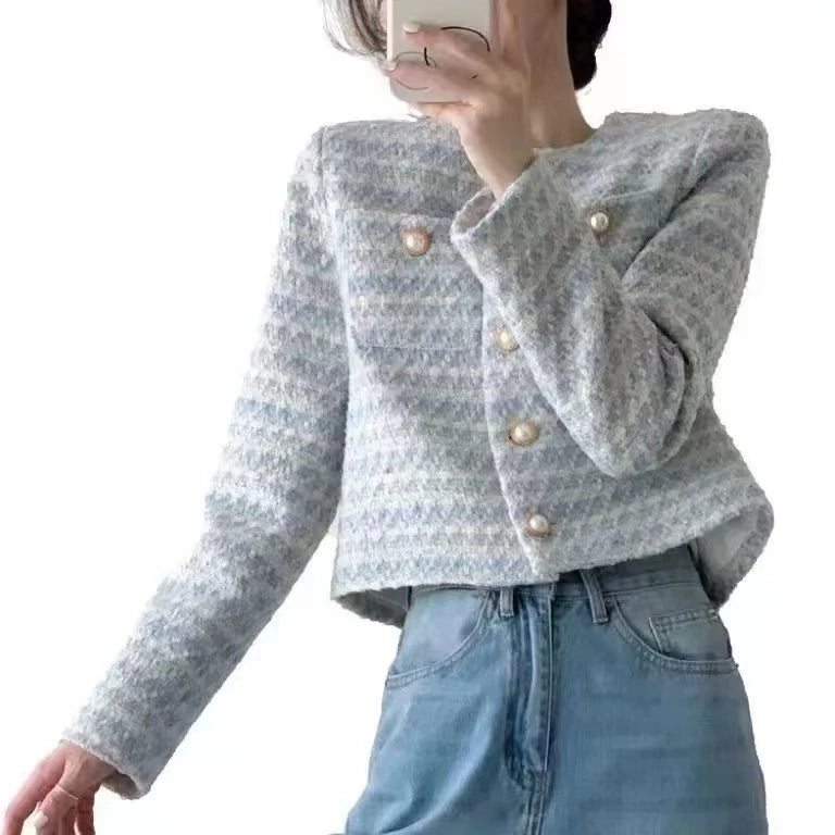 ITOOLIN automne hiver femmes élégant Tweed Cardigan manteau court avec poche simple boutonnage veste pour femmes vêtements d'extérieur amples 2024