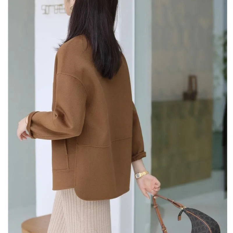 Manteau en laine femme court automne hiver polyvalent décontracté Petite