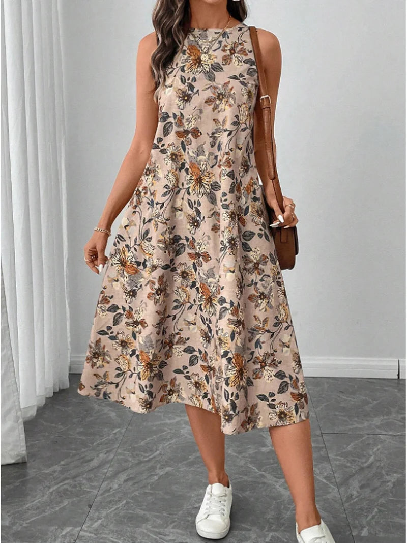 Women's Fashion New Floral Print Pocket A-line Dresses