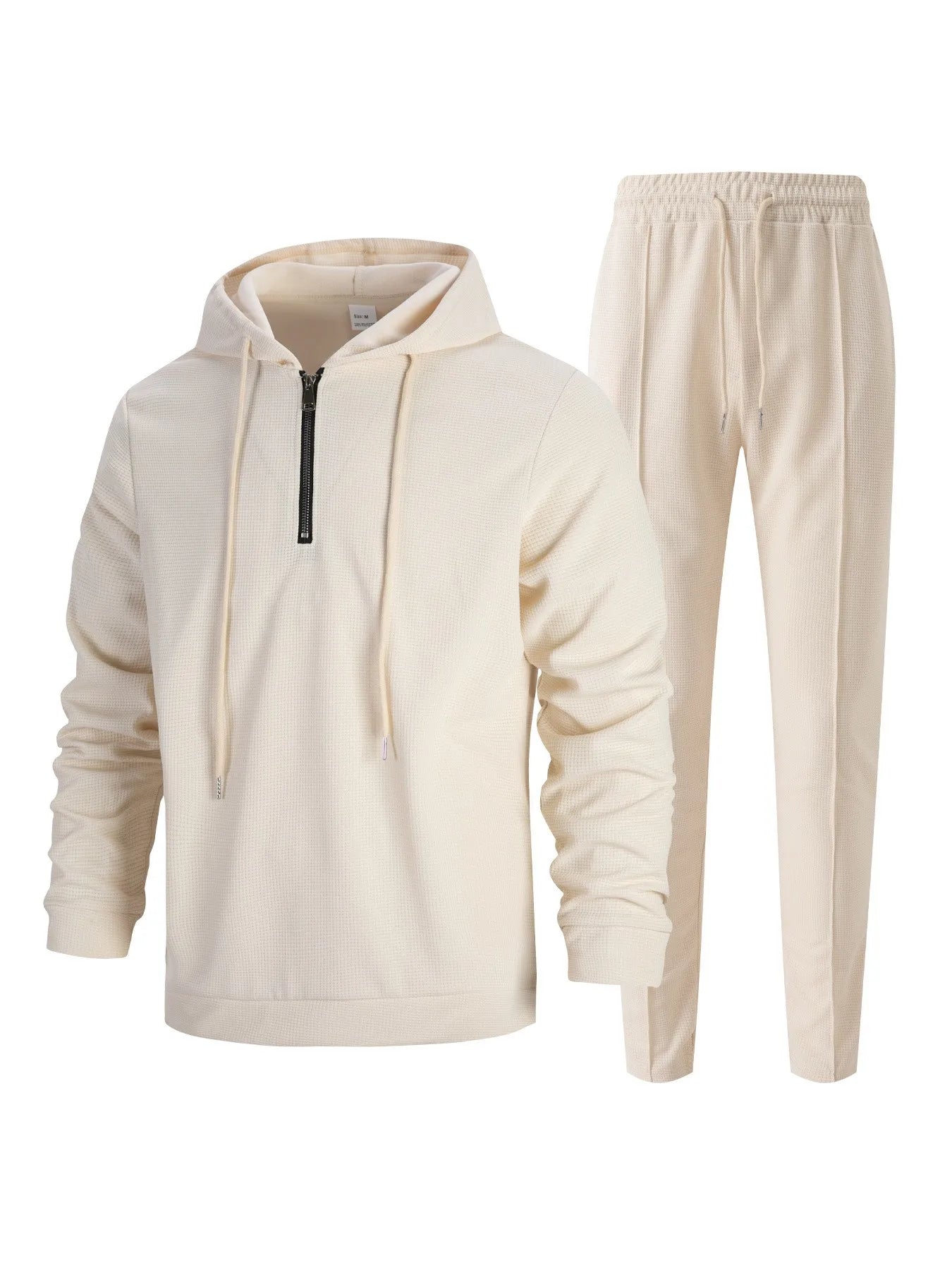 Ensemble pull et pantalon à manches longues pour hommes, gaufré, couleur unie, à capuche, demi-zip, cordon de serrage, nouvelle collection automne