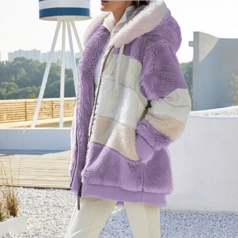 Veste surdimensionnée pour femmes, nouvelle collection automne-hiver 2023, chaud, peluche, poche, capuche, Streetwear, ample, manteau d'extérieur pour dames, Roupas Feminina
