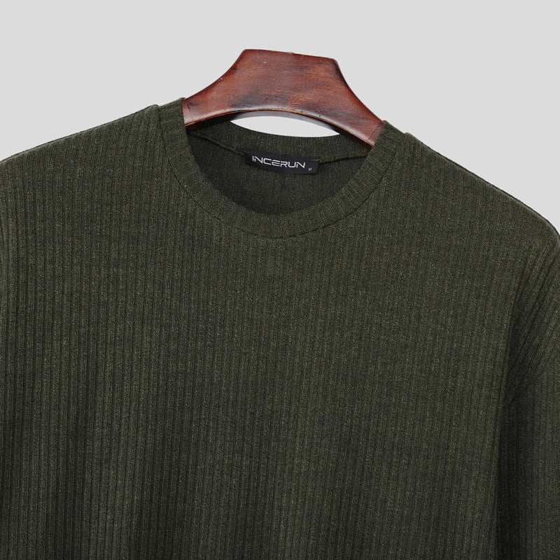 INCERUN hommes pull couleur unie tricoté