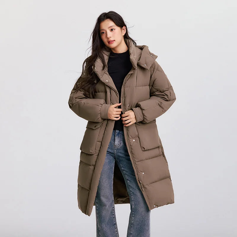 Semir vers le bas manteau femmes longue trois résistant coupe-vent chaud 2025 hiver nouvelle veste polyvalente à capuche ample