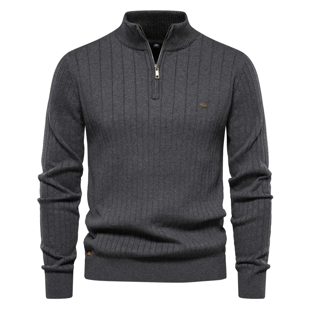 Pull tricoté en coton à col montant pour homme