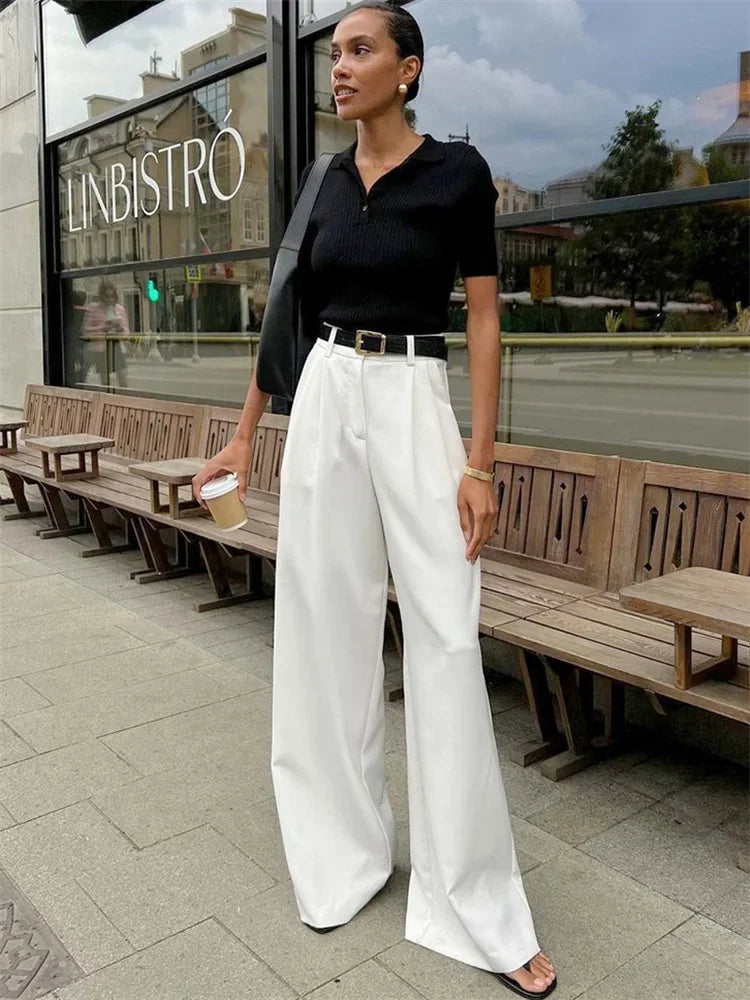 Pantalon taille haute pour femme avec poche,