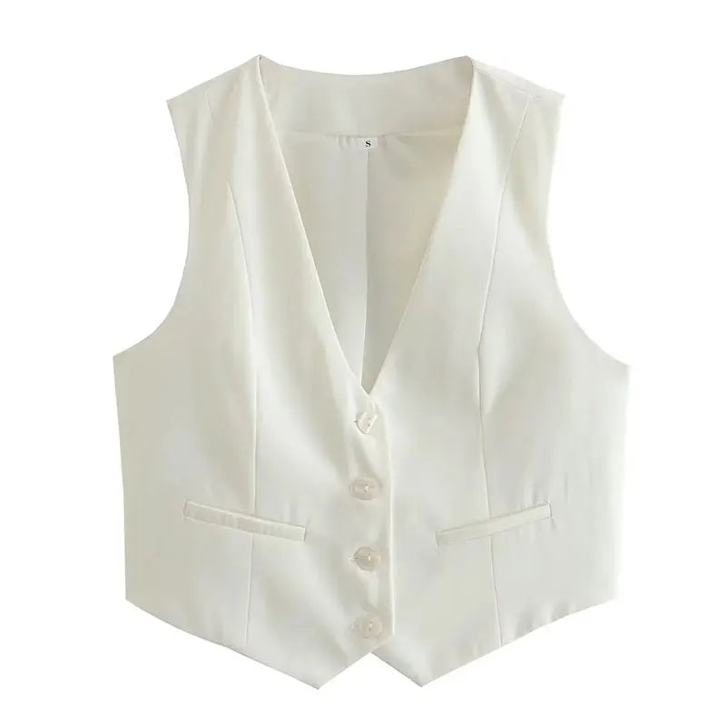 TRAFZA-Gilet Court pour Femme, Col en V, Simple Boutonnage, Vintage, Streetwear Décontracté, Haut Chic Sauvage, Nouvelle Mode, Été