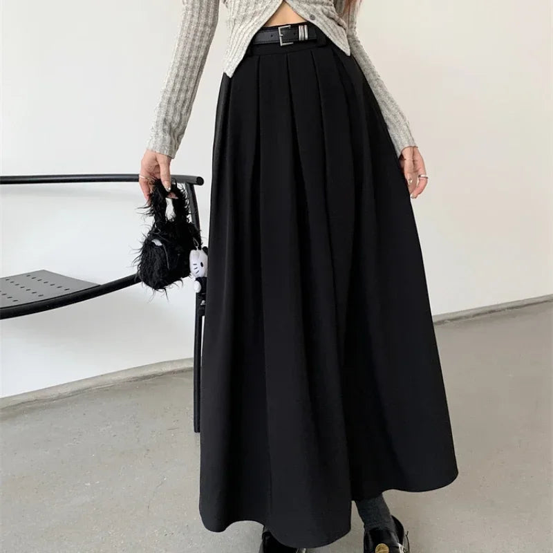 Mid-length Pleated Skirt Large Swing Type Skirt Female Long Skirts for Women