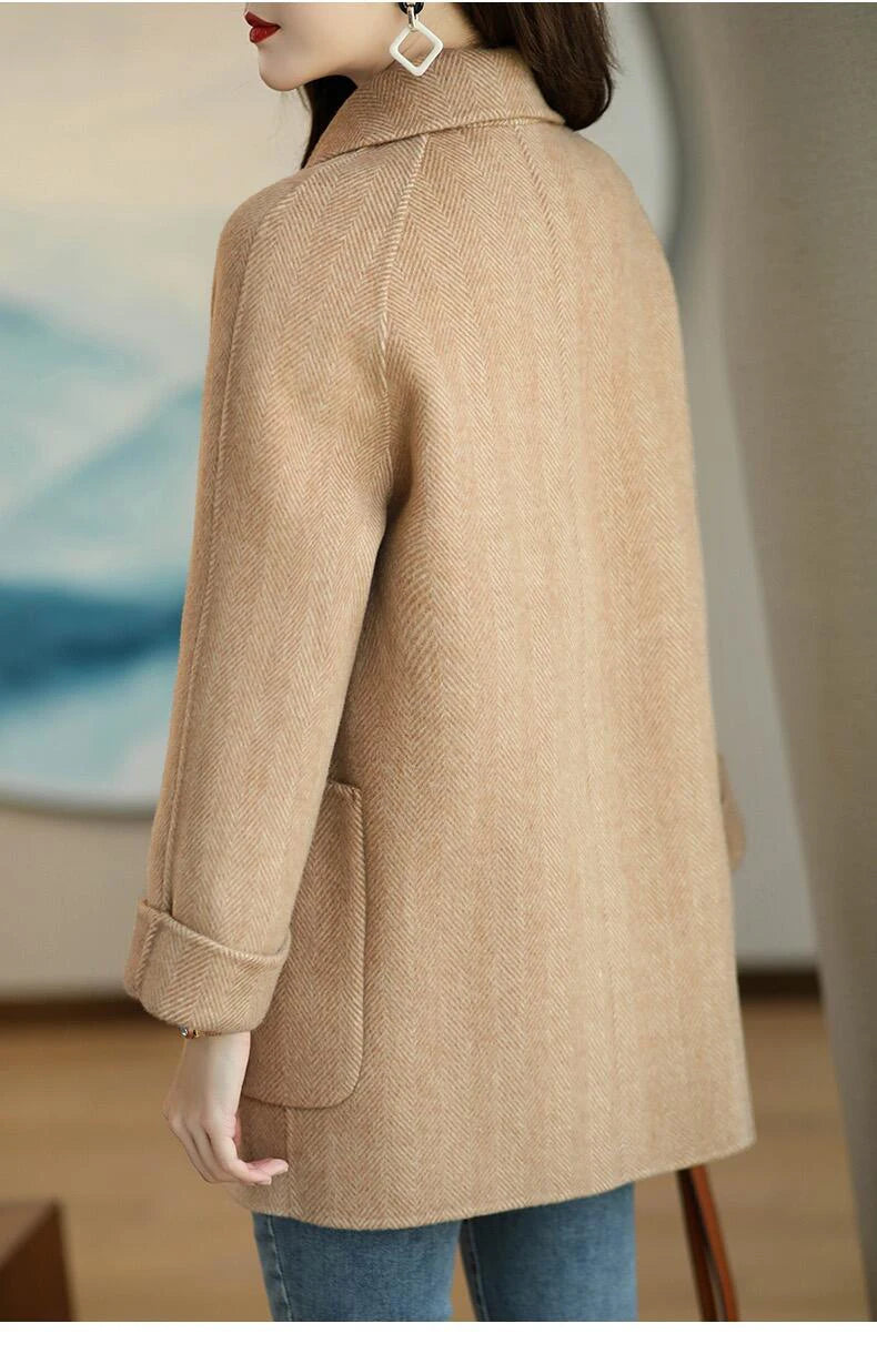 Veste en laine trempée pour femme, manteau décontracté mi-long,