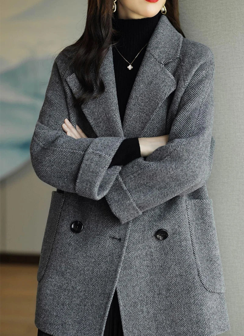 Veste en laine trempée pour femme, manteau décontracté mi-long,