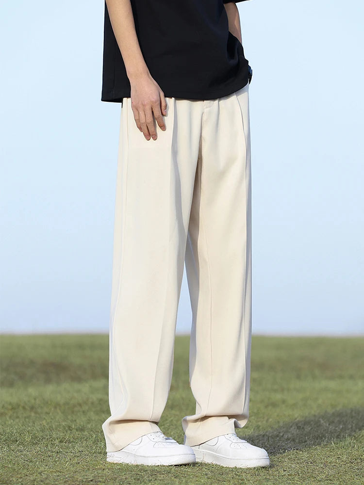 Pantalon d'été coréen pour hommes, léger et fin, en Polyester, taille élastique, Semi-large, ample, drapé, costume, pantalon décontracté