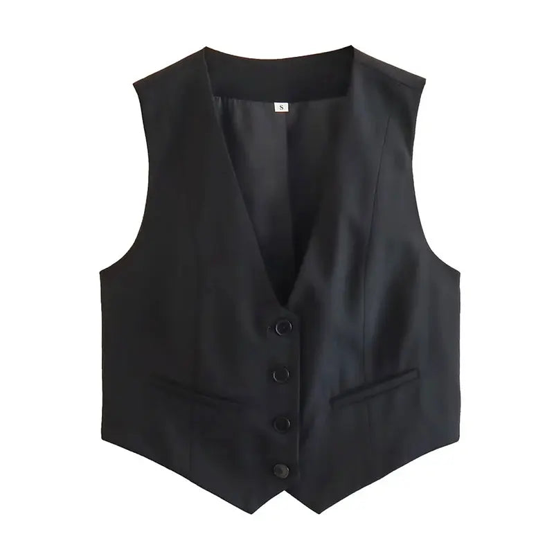 TRAFZA-Gilet Court pour Femme, Col en V, Simple Boutonnage, Vintage, Streetwear Décontracté, Haut Chic Sauvage, Nouvelle Mode, Été