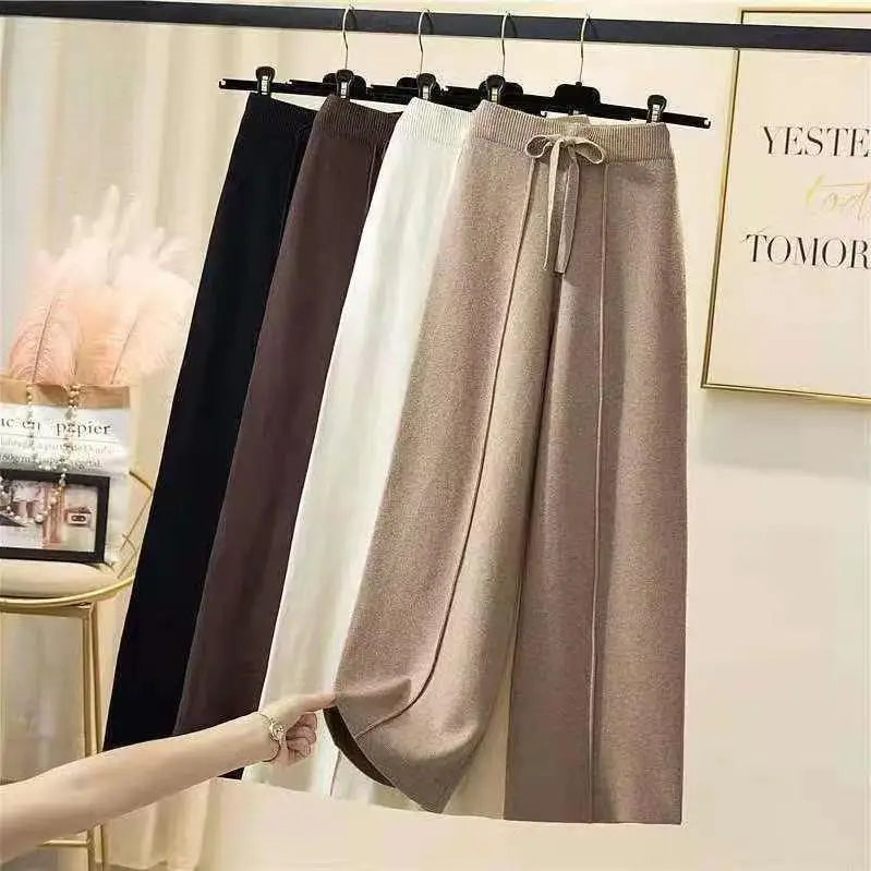 Pantalon tricoté pour femmes, taille haute, drapé élastique,