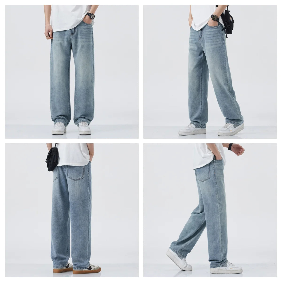 Jean à jambes droites de style coréen pour hommes, pantalon ample polyvalent, à la mode, bleu délavé, cool, confortable, hangin, printemps/été 2025