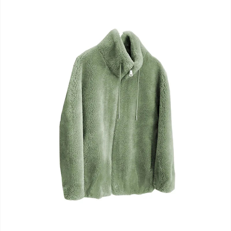 Femmes hiver Double corail polaire manteau chaud col montant en peluche épais pardessus femme mode décontracté à manches longues fermeture éclair vêtements