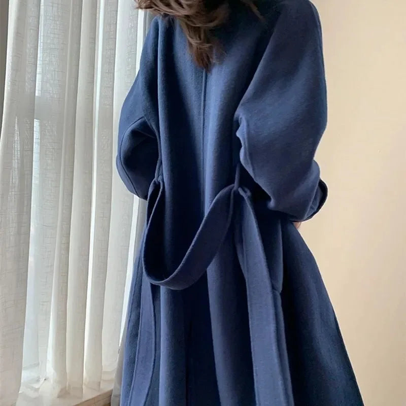 Manteau long en laine épaissie pour femme, manteau noir, mode coréenne, Harajuku, hiver