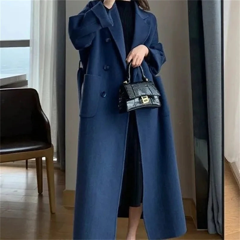 Manteau long en laine épaissie pour femme, manteau noir, mode coréenne, Harajuku, hiver