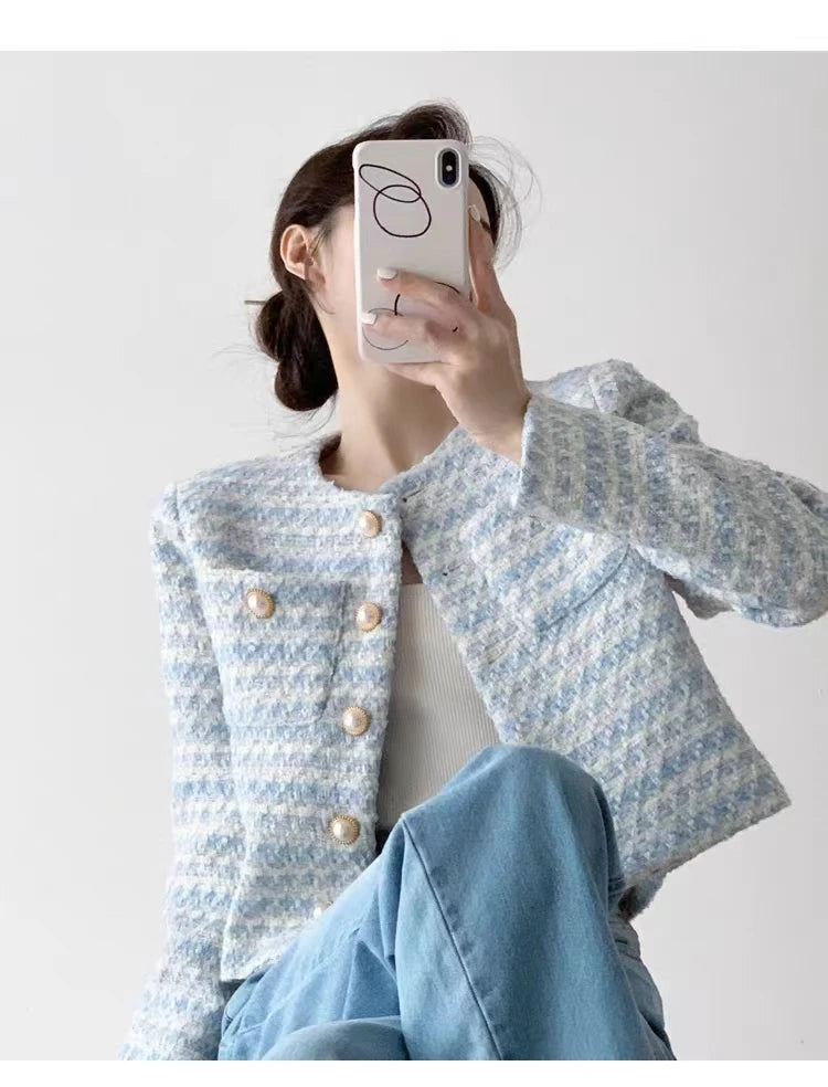 ITOOLIN automne hiver femmes élégant Tweed Cardigan manteau court avec poche simple boutonnage veste pour femmes vêtements d'extérieur amples 2024
