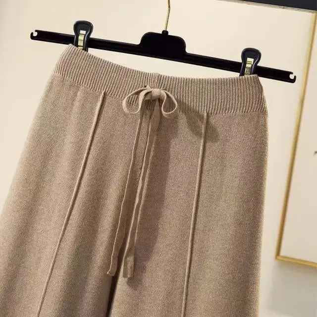 Pantalon tricoté pour femmes, taille haute, drapé élastique,