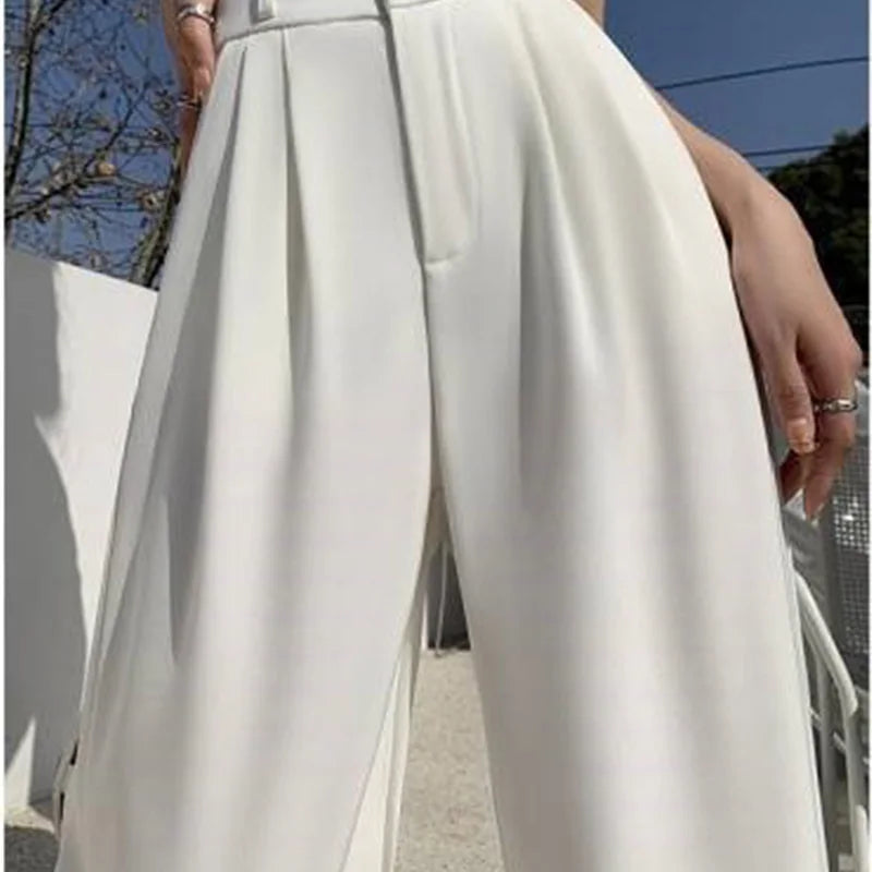 Pantalon large taille haute pour femme, pantalon décontracté femme, droit, café, FjAutumn, double boutons, imbibé, nouveau