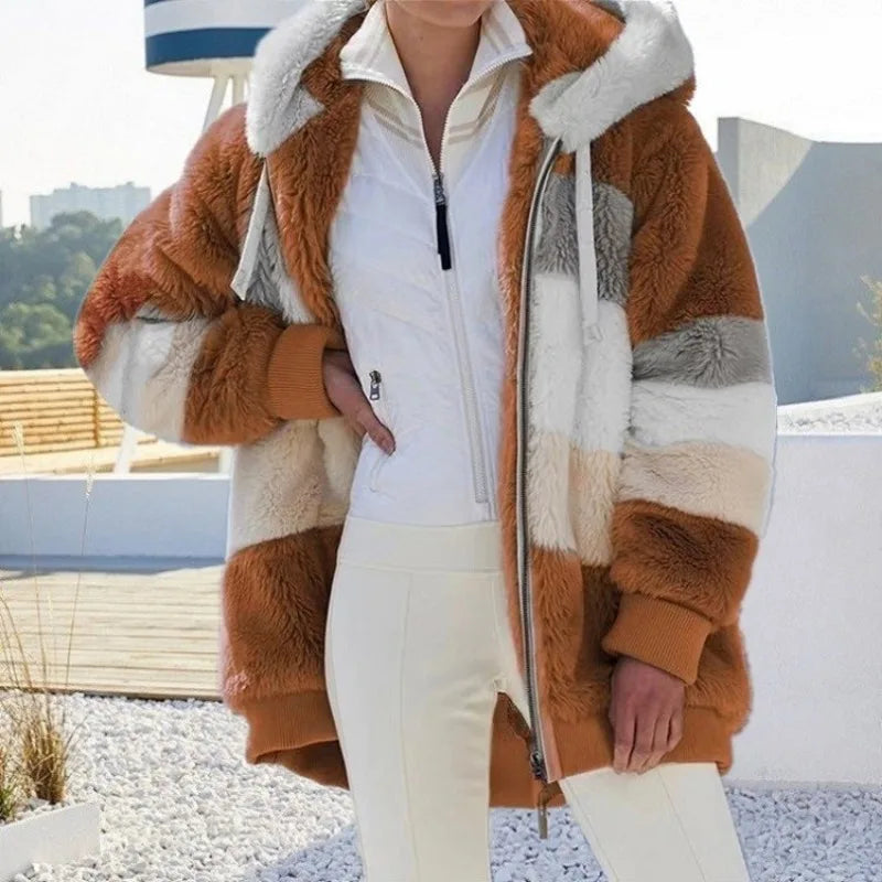 Veste surdimensionnée pour femmes, nouvelle collection automne-hiver 2023, chaud, peluche, poche, capuche, Streetwear, ample, manteau d'extérieur pour dames, Roupas Feminina