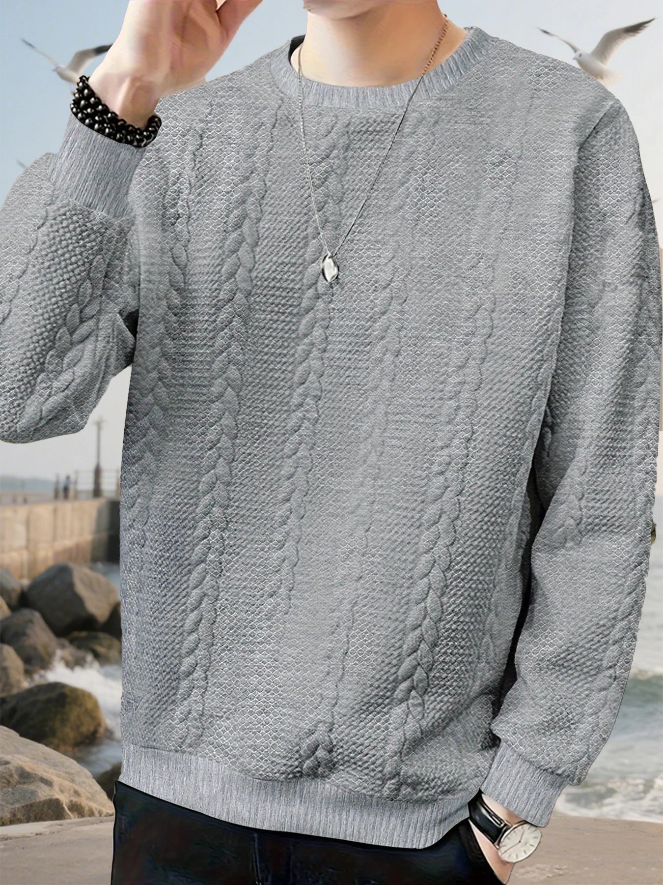 Autumn men's new round neck jacquard checkered high-end