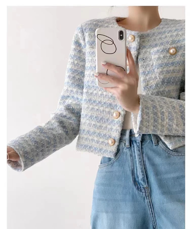 ITOOLIN automne hiver femmes élégant Tweed Cardigan manteau court avec poche simple boutonnage veste pour femmes vêtements d'extérieur amples 2024