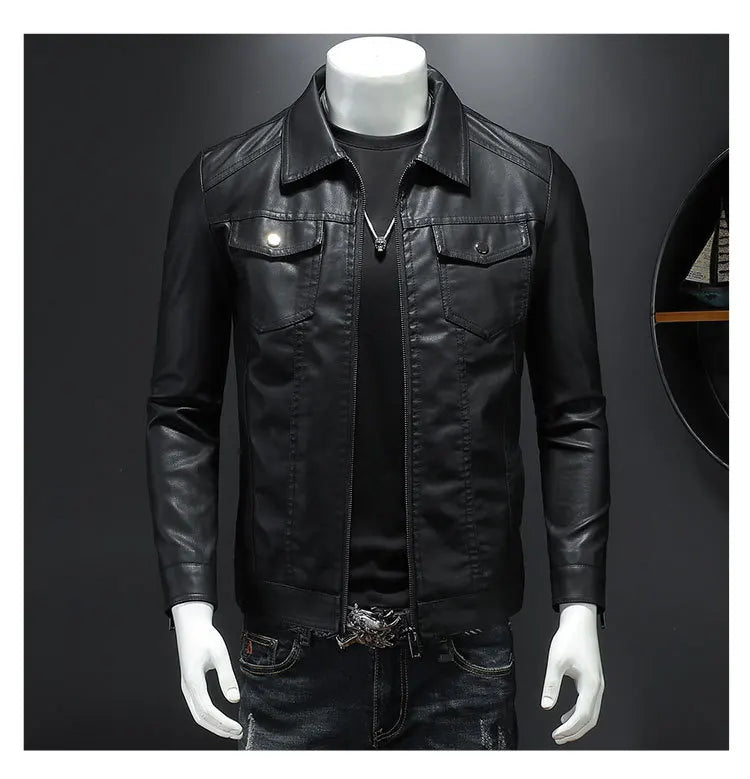 Veste en cuir à revers pour hommes