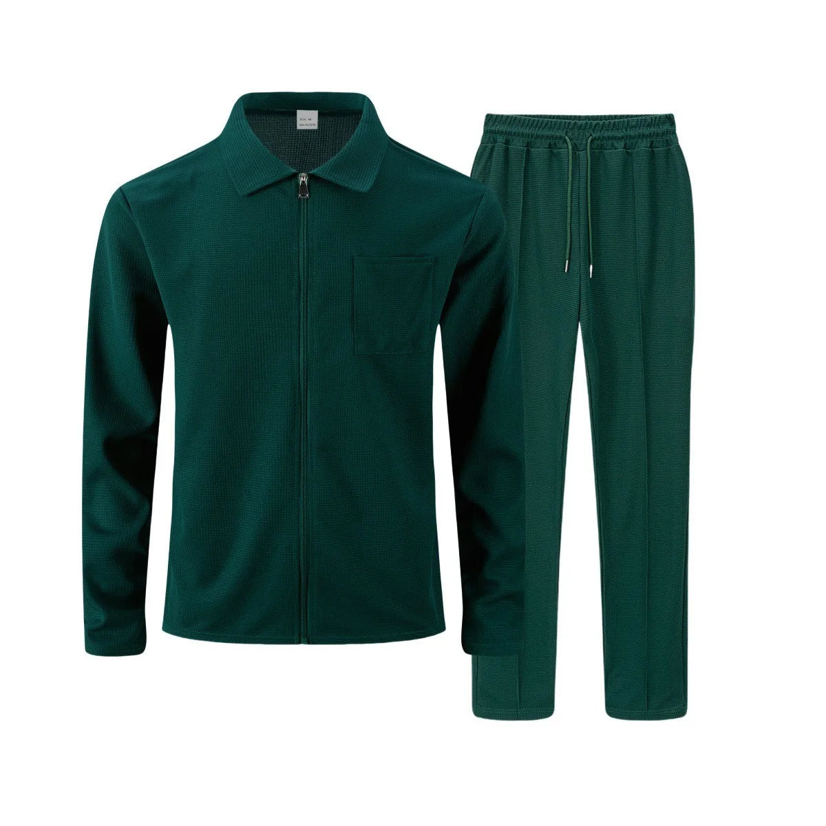 Ensemble veste cardigan ajustée à motif gaufré pour hommes, couleur unie, fermeture éclair, poche avant, revers, automne et hiver