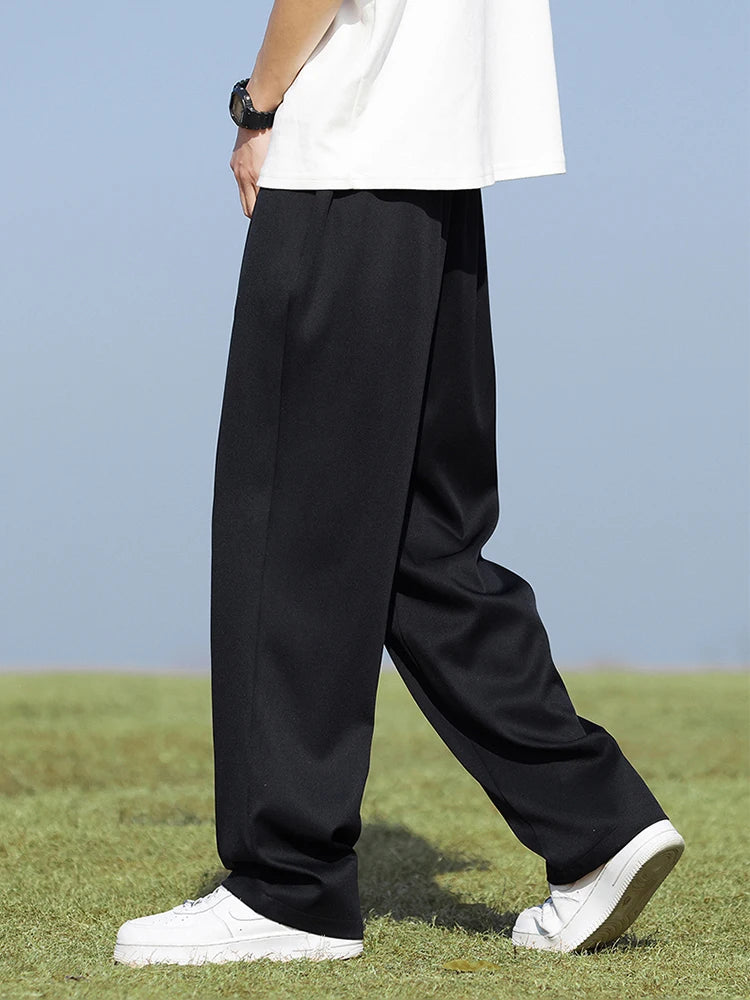 Pantalon d'été coréen pour hommes, léger et fin, en Polyester, taille élastique, Semi-large, ample, drapé, costume, pantalon décontracté
