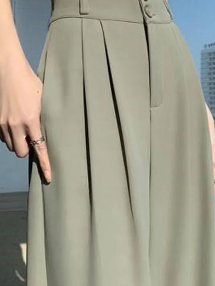 Pantalon large taille haute pour femme, pantalon décontracté femme, droit, café, FjAutumn, double boutons, imbibé, nouveau