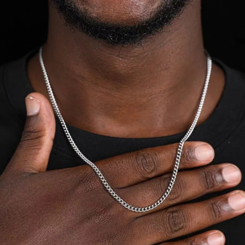 Collier chaîne cubaine pour hommes, 3mm, Simple, en acier inoxydable, à la mode, bijoux en acier titane, accessoires tendance, cadeau