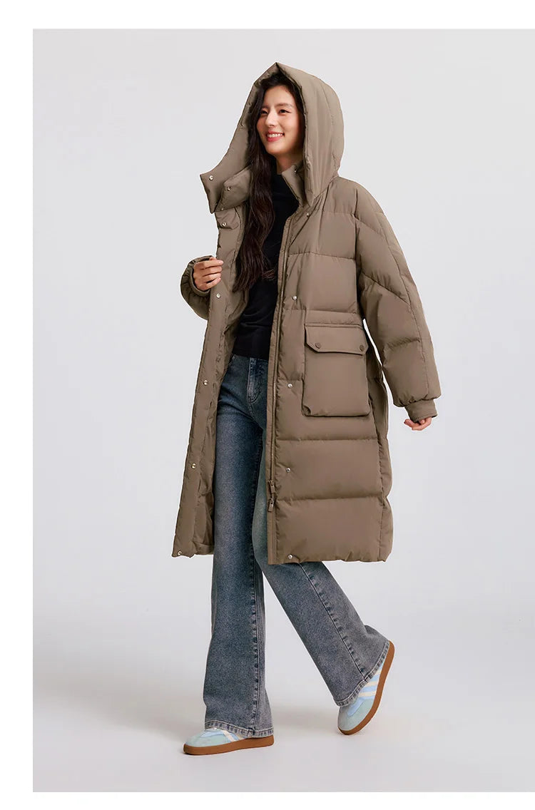 Semir vers le bas manteau femmes longue trois résistant coupe-vent chaud 2025 hiver nouvelle veste polyvalente à capuche ample
