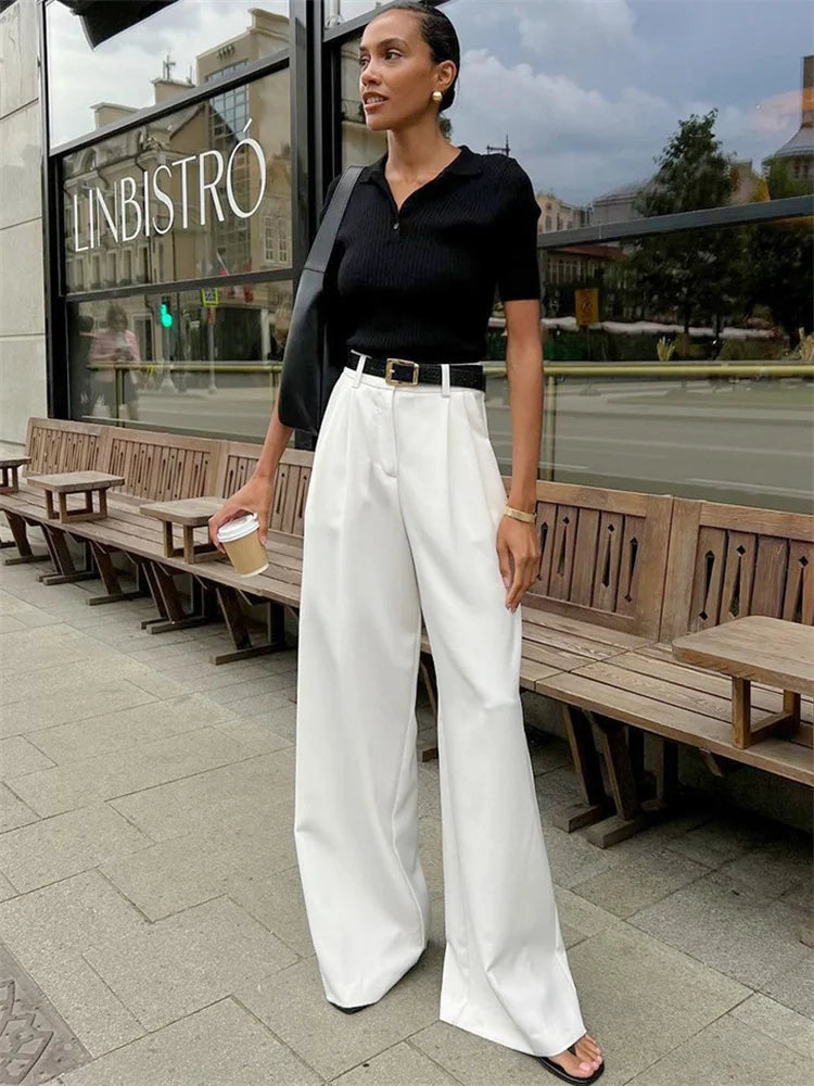 Pantalon taille haute pour femme avec poche,