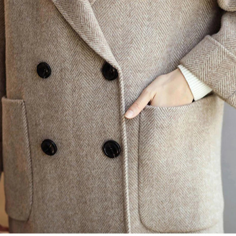 Veste en laine trempée pour femme, manteau décontracté mi-long,