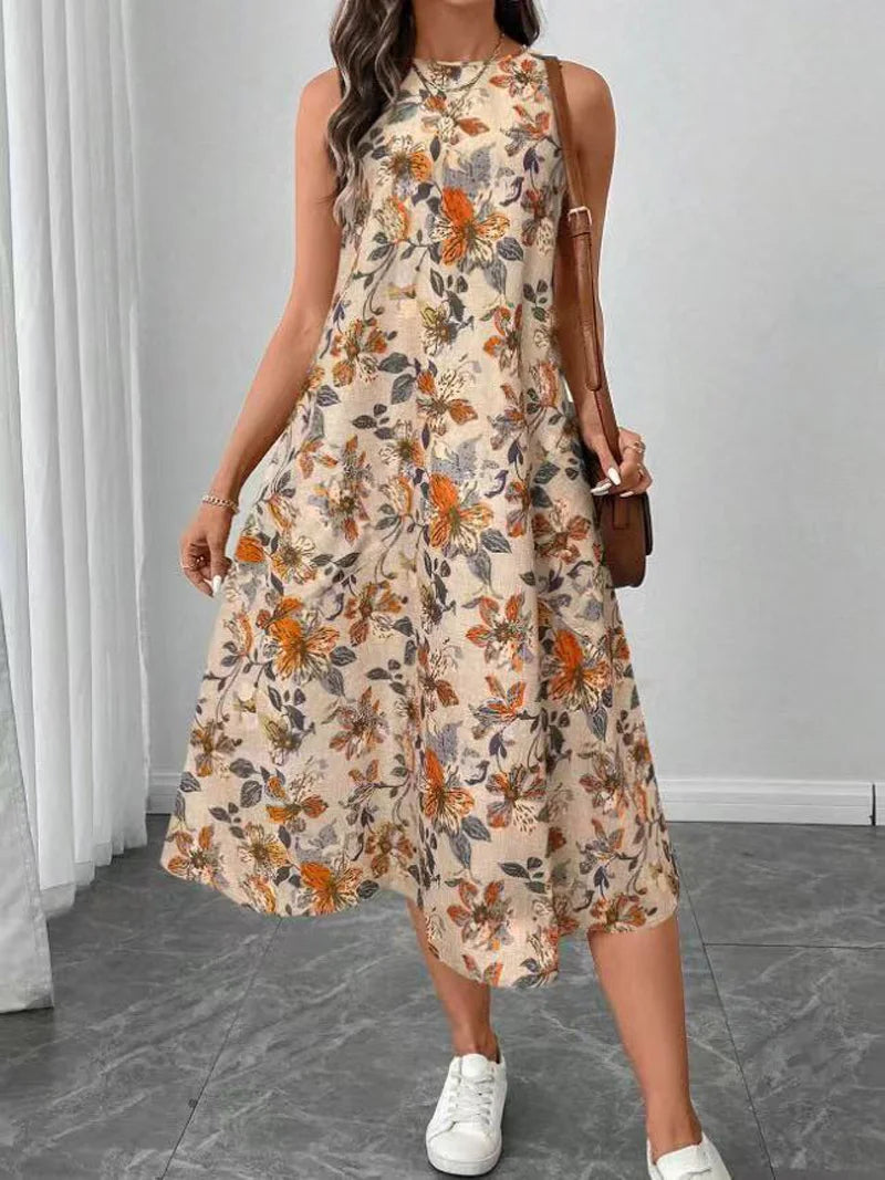 Women's Fashion New Floral Print Pocket A-line Dresses