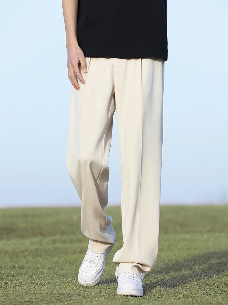 Pantalon d'été coréen pour hommes, léger et fin, en Polyester, taille élastique, Semi-large, ample, drapé, costume, pantalon décontracté