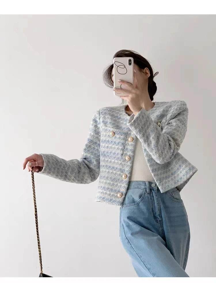 ITOOLIN automne hiver femmes élégant Tweed Cardigan manteau court avec poche simple boutonnage veste pour femmes vêtements d'extérieur amples 2024
