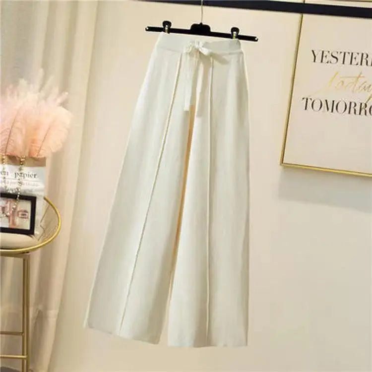Pantalon tricoté pour femmes, taille haute, drapé élastique,