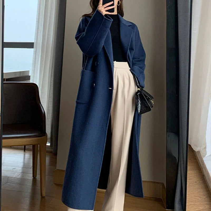 Manteau long en laine épaissie pour femme, manteau noir, mode coréenne, Harajuku, hiver