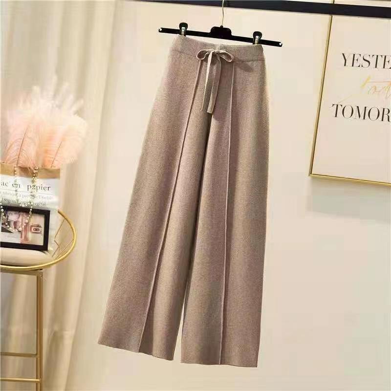 Pantalon tricoté pour femmes, taille haute, drapé élastique,