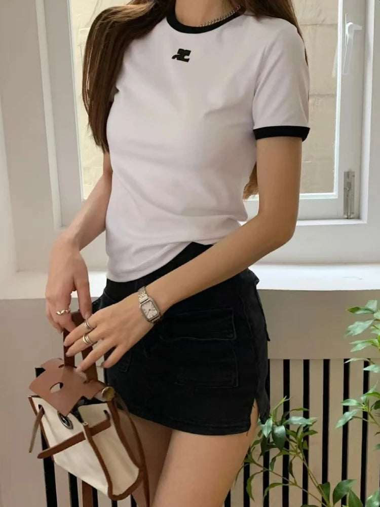 T-shirt rétro américain à manches courtes pour femmes